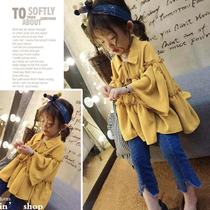 Girls baby T-shirt 2021 spring new childrens solid color lapel loose flared sleeves long-sleeved doll shirt 0814