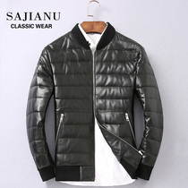 Haining leather down jacket mens short 2019 new baseball suit stand collar sheepskin jacket Korean version of the tide