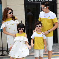 online red parent-child summer clothing 2022 new trendy family three-person mother and daughter dress boys short sleeve family suit