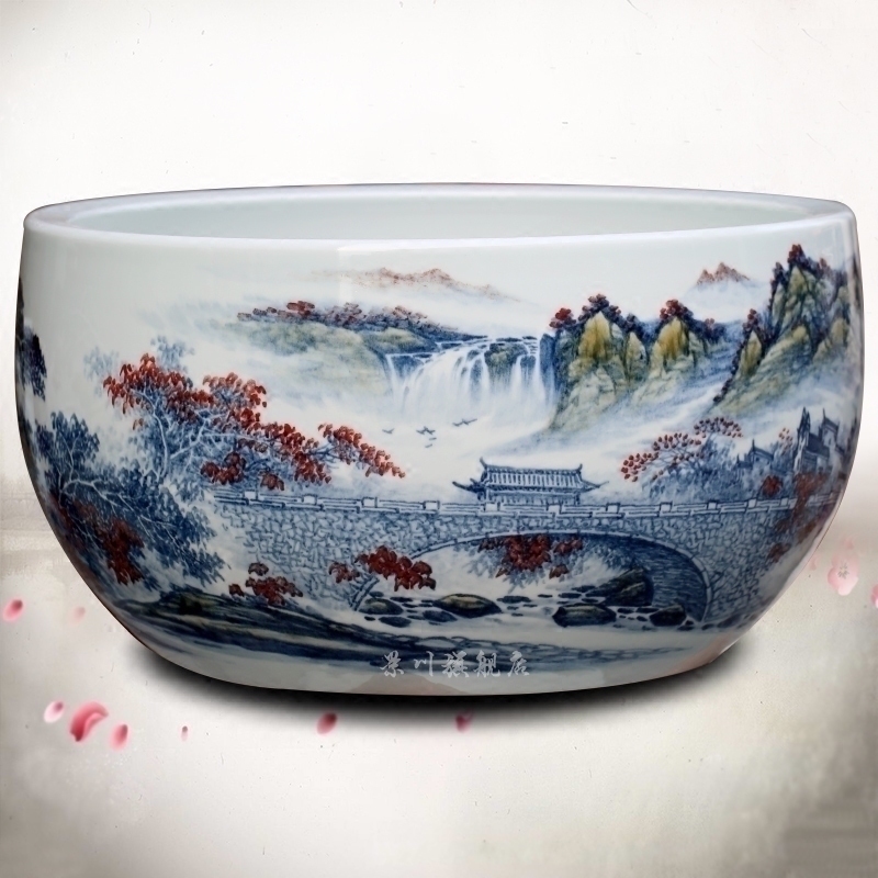 Jingdezhen ceramic goldfish bowl hand - made landscape painting fish bowl the tortoise cylinder home sitting room office desktop furnishing articles