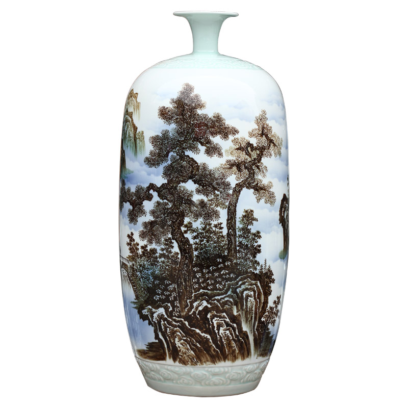 Jingdezhen ceramics color ink hand - made landscape painting vase I household mesa archaize sitting room furnishing articles