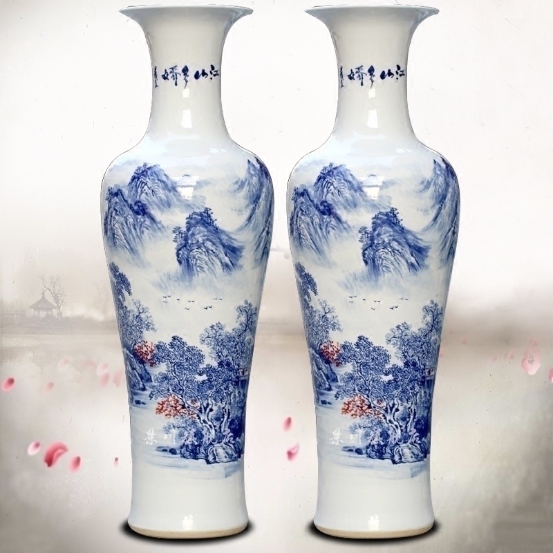 Jingdezhen porcelain ceramics hand - made sitting room be born Chinese landscape painting flower arranging big vase household furnishing articles ornaments