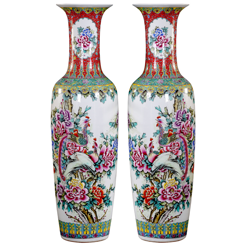 Jingdezhen ceramics hand - made pastel phoenix peony Chinese style of large vase vases sitting room adornment is placed