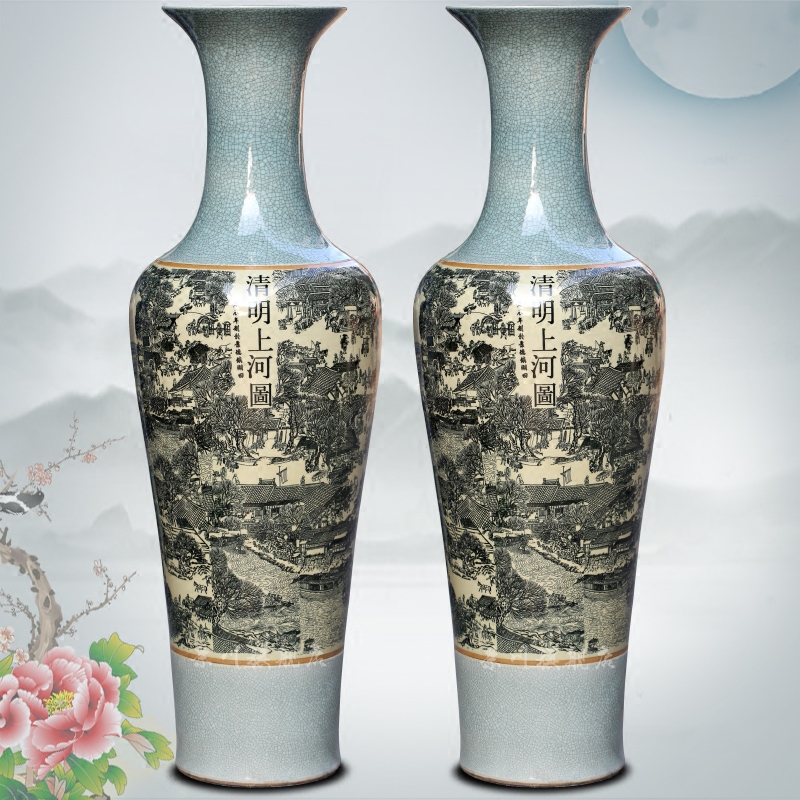 Jingdezhen ceramic antique piece of open crack glaze the qing Ming vase painting of large sitting room place hotel decoration