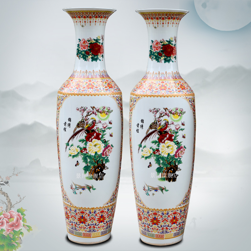 Jingdezhen ceramics powder enamel of large vase blooming flowers bright future home sitting room of Chinese style furnishing articles