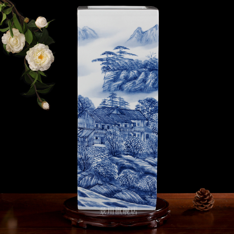 Hand draw the miao customs mesa square vase of blue and white porcelain of jingdezhen ceramics receive furnishing articles study calligraphy and painting