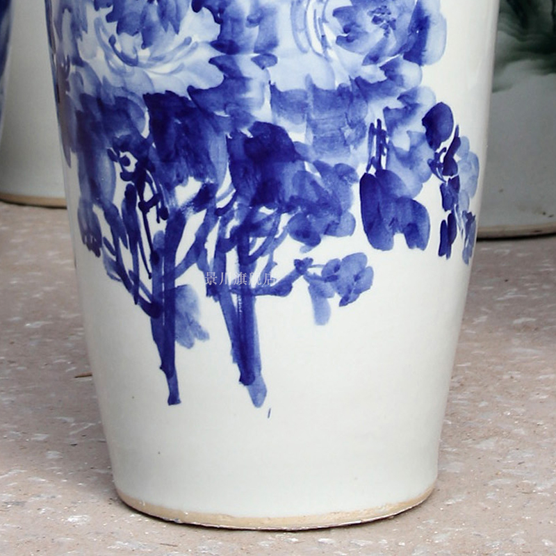 Hand - made peony landing big vase of blue and white porcelain of jingdezhen ceramics furnishing articles home decoration