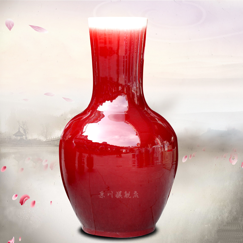 Jingdezhen China red ceramics dried flowers flower arrangement ruby red big vase household hotels sitting room be born modern large furnishing articles