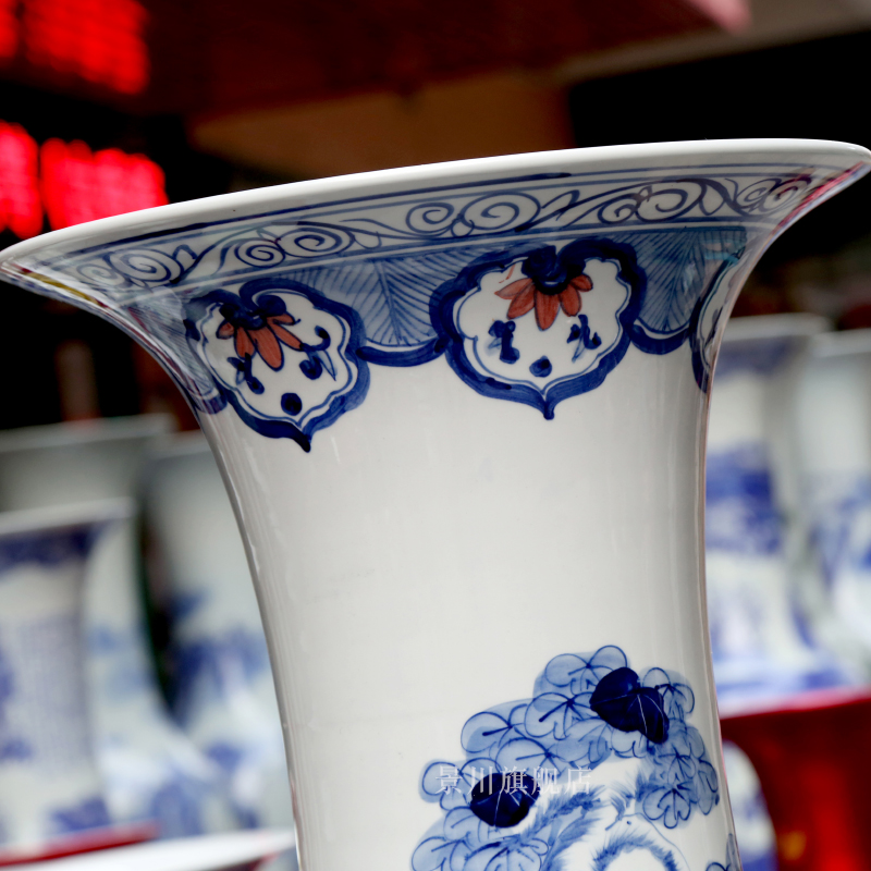 Jingdezhen ceramics hand - made color peacock peony landing big vase sitting room adornment porcelain furnishing articles