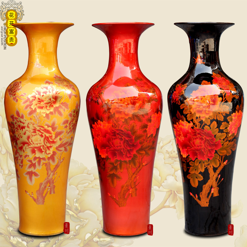 Jingdezhen ceramics glaze color sharply glaze peony of large vases, crystal glaze sitting room place big vase