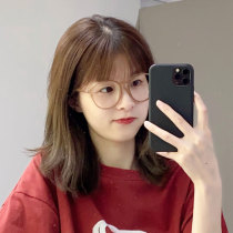 Korean milk tea color anti-blue light glasses Female foreign style big face round face makeup eyes Students myopia flat mirror eye protection