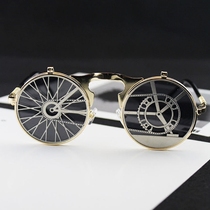 Hip hop personality Punk retro funny photo sunglasses men and women decorative exaggerated double clamshell sunglasses frame tide