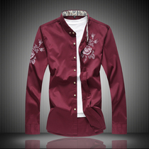 New long-sleeved shirt men and Korean edition style printed shirt fattening and more business leisure shirt tide