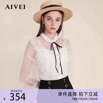 AIVEI Hingga Ai Wei Chun New Perspective Lotus Leaf Side Wave Dot Mesh Yarn Snowspinning Shirt M0560012