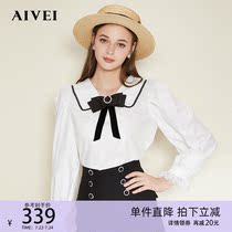 AIVEI Hingga Ai Wei Spring New Lace Doll Collar Bubble Cuff College Wind White Shirt M0560006