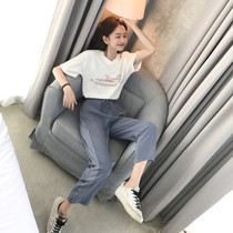 Large size womens clothing in the summer of 2021 new fat mm foreign style aging suit Fat sister thin wide leg pants two-piece set