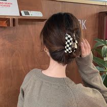 Korean Department Black and White Chessboard Lattice Temperament Advanced thousands of birdies Rear Brain Spoon Hair Catch Spring Summer Grip Clip Shark Clip Hair Accessories