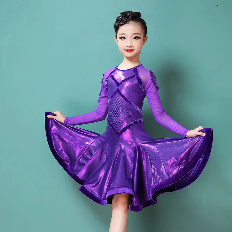 Girls Latin Dance Dresses Long sleeve customization for professional performance art test of women and children in Latin Dance Competition