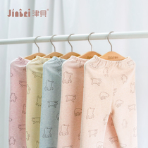 Jinbei two sets of baby colored cotton autumn pants boys Shumi velvet thread pants baby girl warm pants home pants