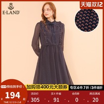 ELAND clothes love spring and autumn temperament sweet high-end waist thin printing wave dot long dress Lady