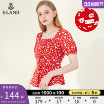 ELAND Clothes Romance Spring Summer Fashion Sweet US collar small crowd design Temperament Shatter Short Sleeve Shirt Lady