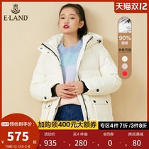 ELAND clothes winter hooded stand neck down jacket womens short bread clothes solid color simple ins