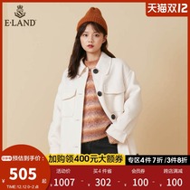 ELAND clothes winter sweet pointed collar wool coat womens long paragraph coat Plaid EEJW94TC3M