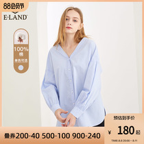 ElAND Season Sweet Design Sense V-collar loose thin slender cotton shirt lady