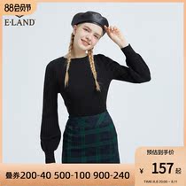 ELAND Love Small Bubble Sleeve Sleeve Black Black Sweater Knitted Shirt