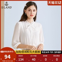 ELAND clothes love spring summer French design sense temperament sweet wooden ear decoration white chiffon shirt lady