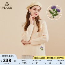 ELAND clothes love early spring ins Wind half high collar flower embroidery loose knitted sweater women pullover