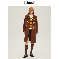 Eland衣恋羊毛大衣羊角扣长款宽松学院风2022年新款毛呢外套女价格比较