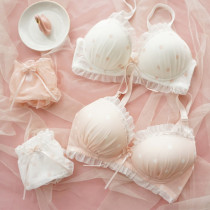 Sweet Beauty Cute Wave Dot Mesh Yarn No Steel Ring Bra Adolescent Girl Slim Cup Poly Comfort Lingerie Suit Breathable Bra