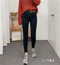 Black high waist jeans female display slim 2022 spring new Korean version elastic 90% spell BAO WEN small foot pants tight