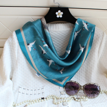 Blue-green Joker Fashion Ruihe Figure Silk Scarf 100% Mulberry Silk Small Square Silk Scarf Silk Scarf Women Autumn and Winter