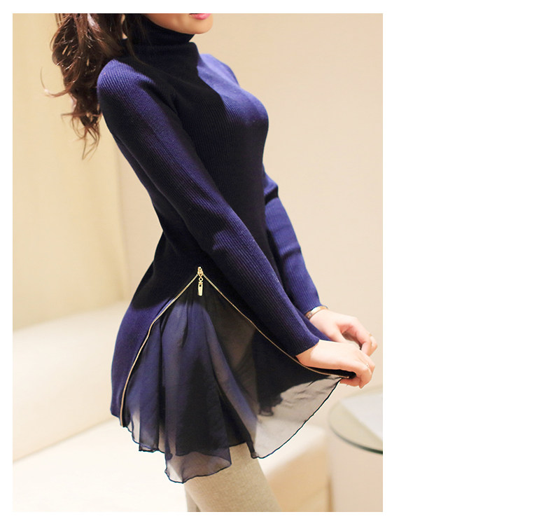 秋冬新款女装韩版圆领中长款修身打底衫女冬加