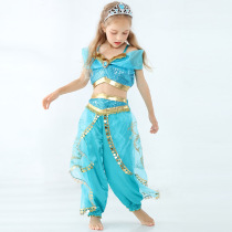Anime Princess Jasmine Dress COS Costume Girls Pants Dance Costume European and American Childrens Halloween Two-piece Set