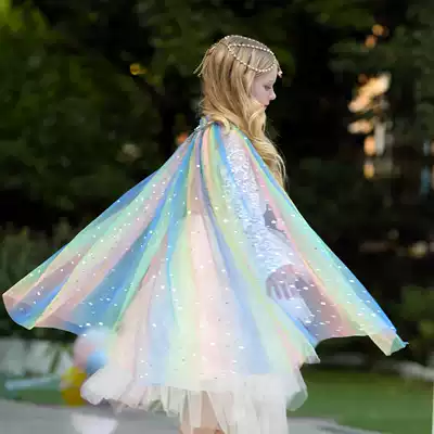 Christmas cloak Children's shawl clothing girls Rainbow sequins Princess Aisha Shawl outer cloak