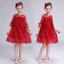 2017 summer new girl dress girl Korean lace princess dress gauze dress children skirt