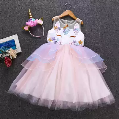 Foreign trade explosion European and American girls perform rainbow skirt princess skirt mesh lace dress party dress skirt