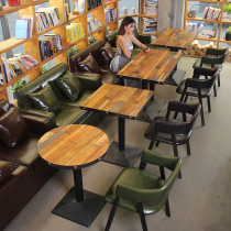 Retro Western-style cafe Dessert milk tea shop double leather card seat sofa theme bar wrought iron table and chair combination