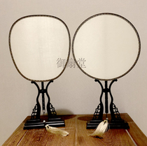 Redwood edging double-sided empty cooked white silk rice paper round fan waist round Palace fan set meticulous painting