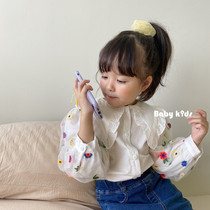 Girls Long Sleeve Shirt 2020 Autumn New Korean Childrens Clothing Womens Baby Collar White Shirt Mesh Flower Top