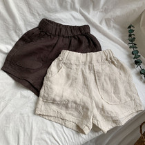 Korean childrens clothing summer boys and girls linen big pocket casual shorts baby children neutral cool Joker pants