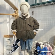 Korean childrens clothing childrens coat winter boy plus thick Pike clothing girl hair collar loose trench coat tide