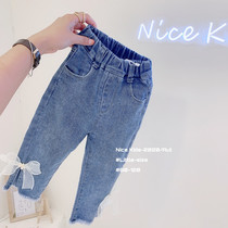 Korean childrens clothing ins explosive girls jeans Autumn New bow foreign-style childrens trousers baby pants
