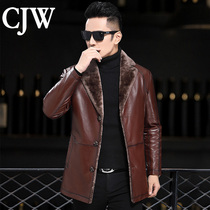 New Haining Fur One Mens Mid-Length Sheepskin Leather Jacket Mens Wool Suit Collar Winter Jacket