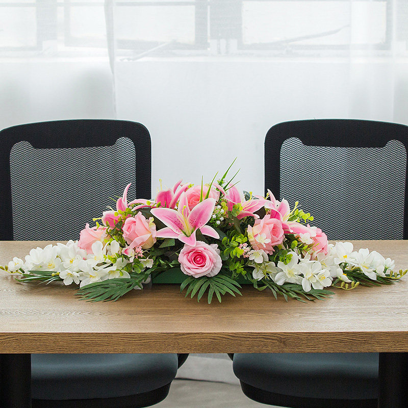 商务活动礼仪台花会议室办公桌花治谈室演讲台花酒店餐桌装饰花艺