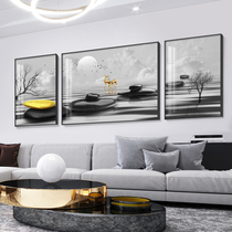 Stone to run modern light extravagant living room decoration painting black and white grey atmosphere upscale sofa background wall triptych