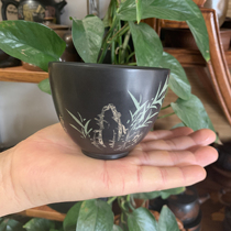 Jianshui purple pottery cup retro hand-carved flower Master Cup Chinese kung fu bamboo Puer Cup large tea cup under ml